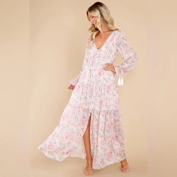 strapless open back dress Beautiful Daisy Flower Maxi Dress in Red and Lavender